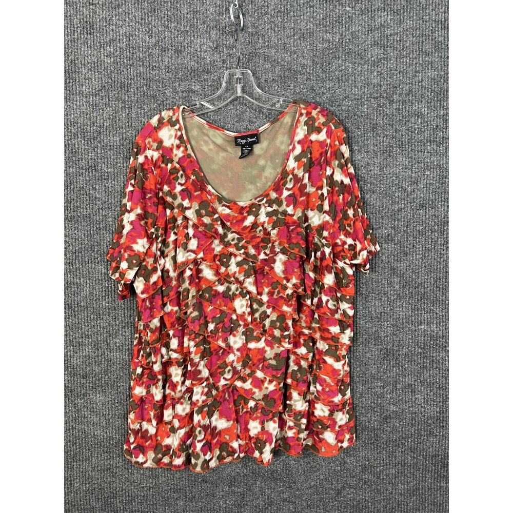 Maggie Barnes Shirt Womens 2X Ruffle Floral Blouse Short Sleeve Mature Boho